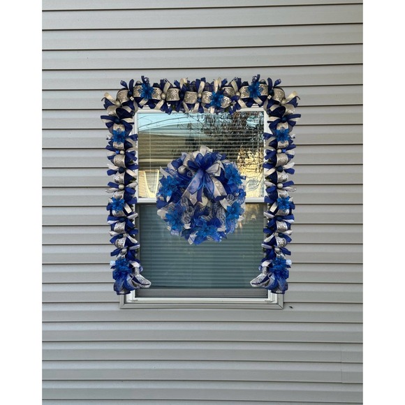 Blue and Silver Wreath & Christmas Garland Holiday Home Decor, Front Door Hanger - Picture 3 of 11